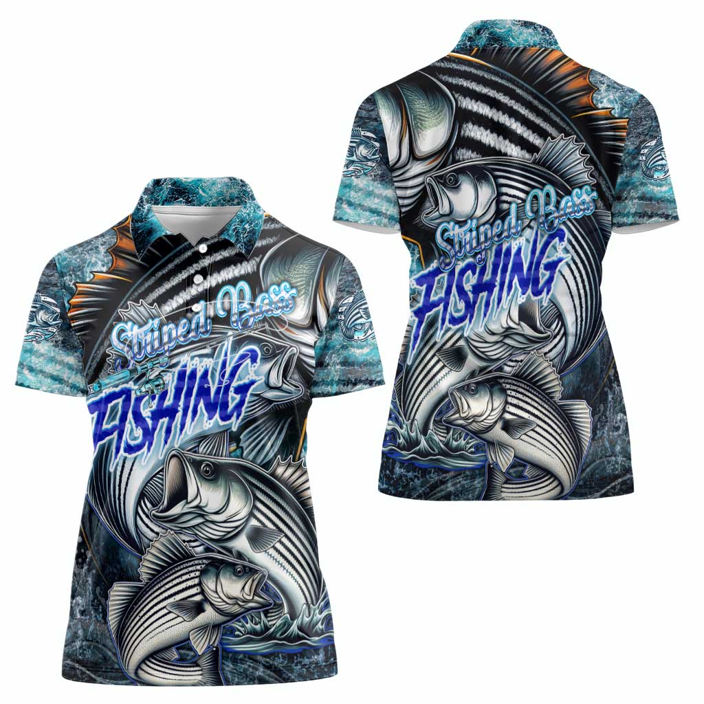 Striped Bass Fishing Women Polo Shirt Bold Ocean Angler Design - Wonder Print Shop