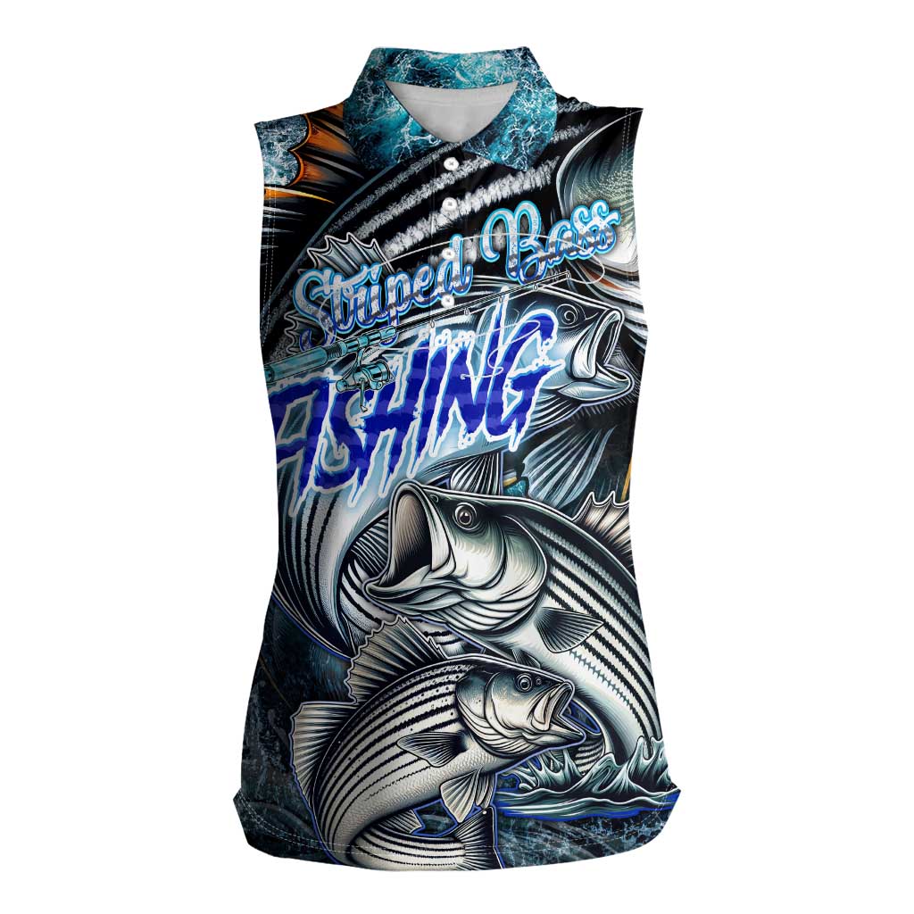 Striped Bass Fishing Women Sleeveless Polo Shirt Bold Ocean Angler Design - Wonder Print Shop