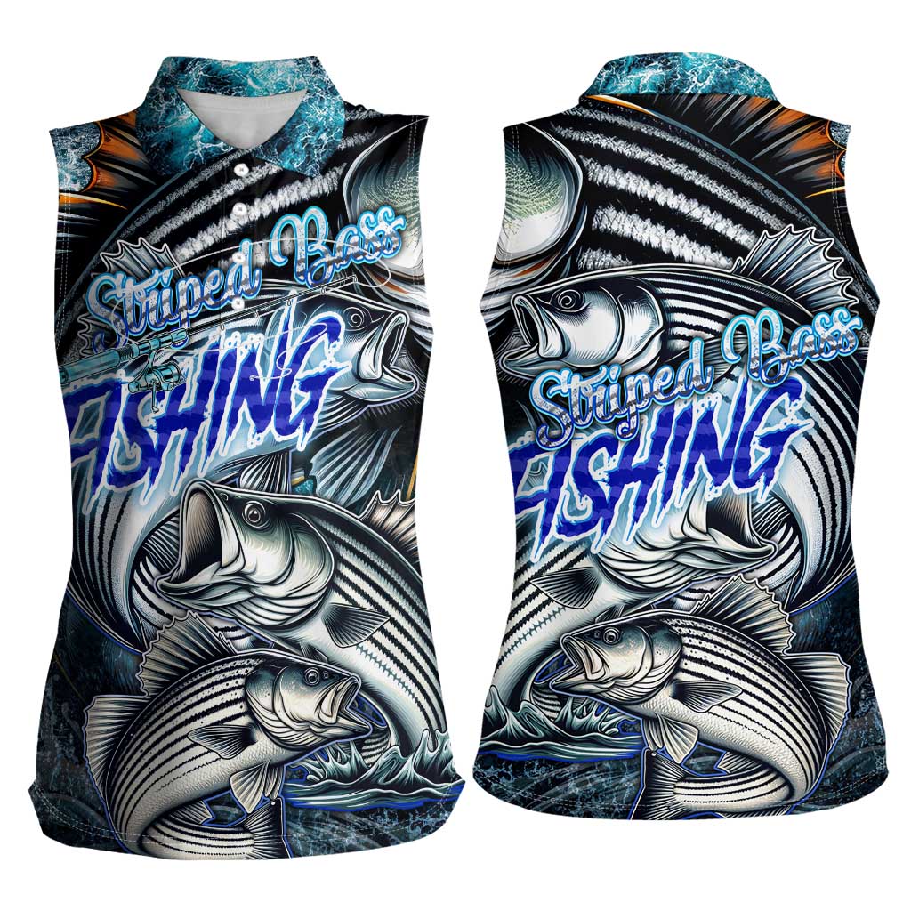 Striped Bass Fishing Women Sleeveless Polo Shirt Bold Ocean Angler Design - Wonder Print Shop