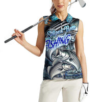 Striped Bass Fishing Women Sleeveless Polo Shirt Bold Ocean Angler Design - Wonder Print Shop