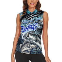 Striped Bass Fishing Women Sleeveless Polo Shirt Bold Ocean Angler Design - Wonder Print Shop