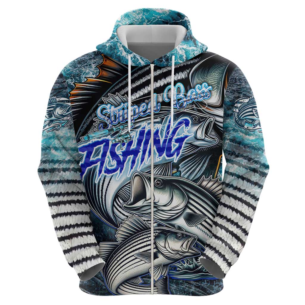 Striped Bass Fishing Zip Hoodie Bold Ocean Angler Design - Wonder Print Shop