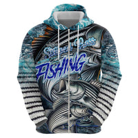 Striped Bass Fishing Zip Hoodie Bold Ocean Angler Design - Wonder Print Shop