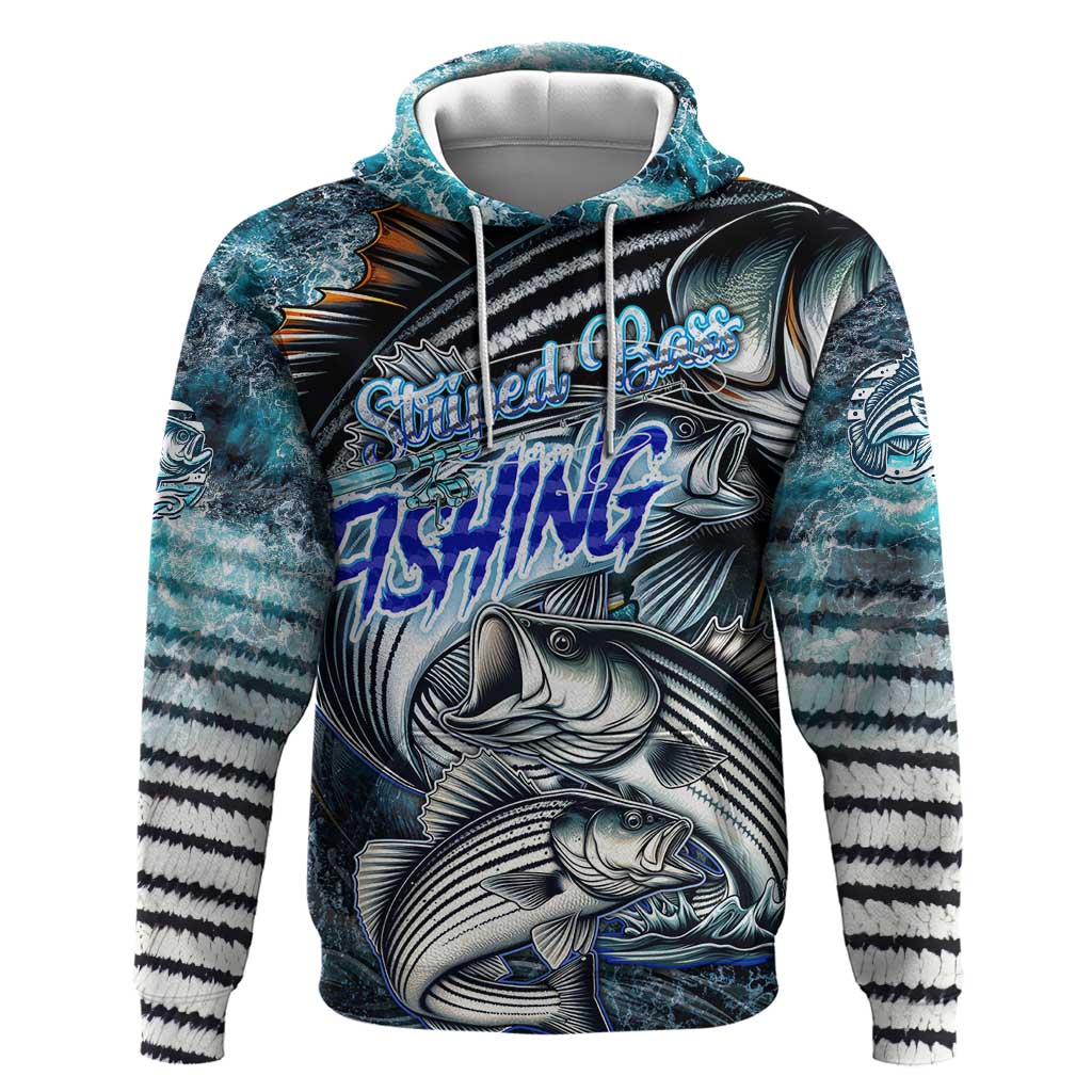 Striped Bass Fishing Zip Hoodie Bold Ocean Angler Design - Wonder Print Shop