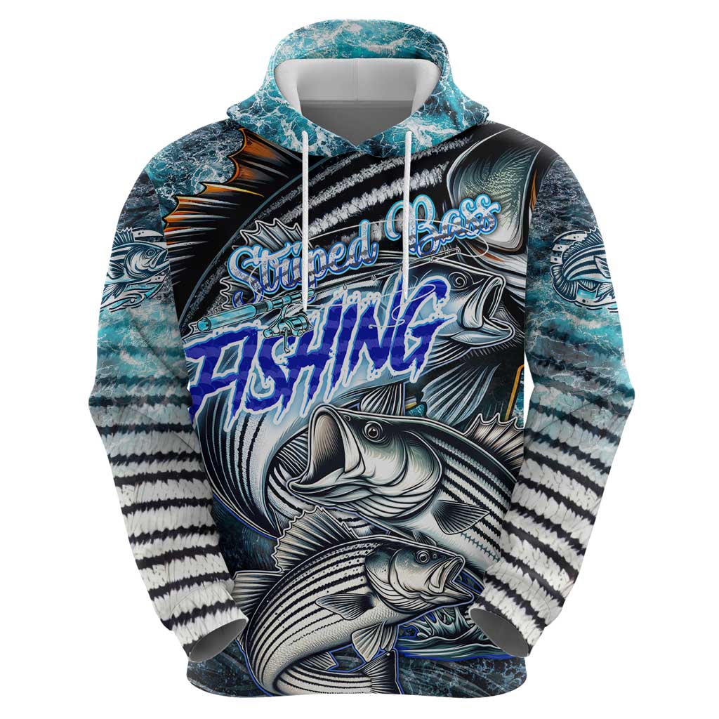 Striped Bass Fishing Zip Hoodie Bold Ocean Angler Design - Wonder Print Shop