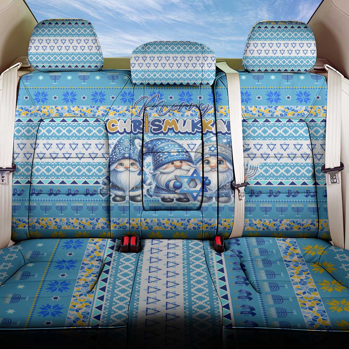 Merry Chrismukkah Back Car Seat Cover Jewish Christmas Gnomes and Menorahs - Wonder Print Shop