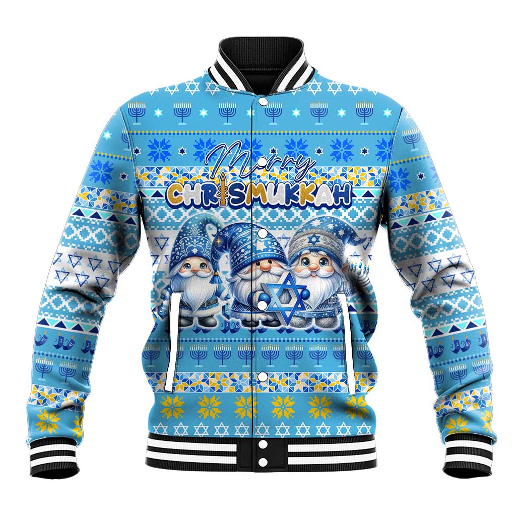 Merry Chrismukkah Baseball Jacket Jewish Christmas Gnomes and Menorahs - Wonder Print Shop