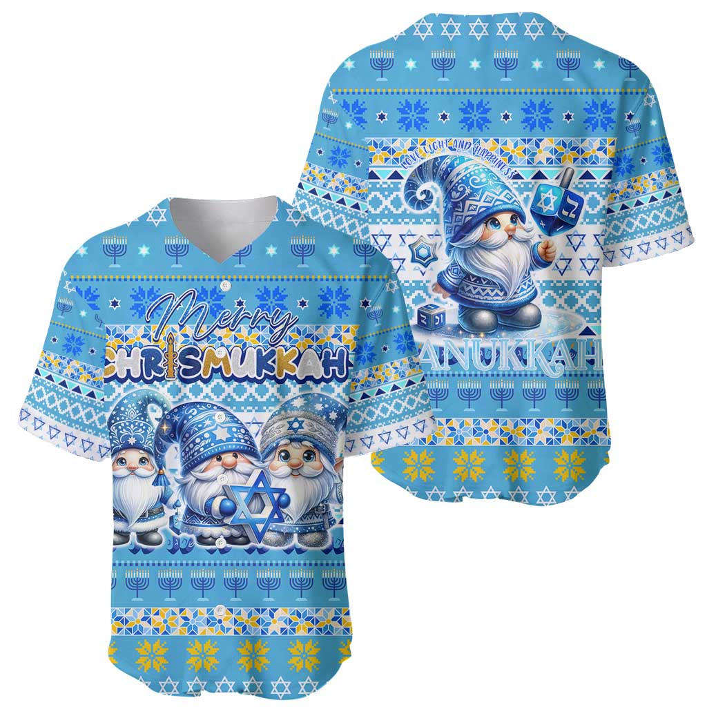 Merry Chrismukkah Baseball Jersey Jewish Christmas Gnomes and Menorahs - Wonder Print Shop