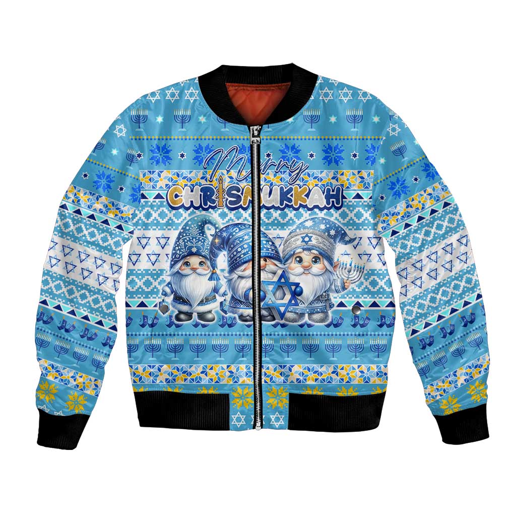 Merry Chrismukkah Bomber Jacket Jewish Christmas Gnomes and Menorahs - Wonder Print Shop