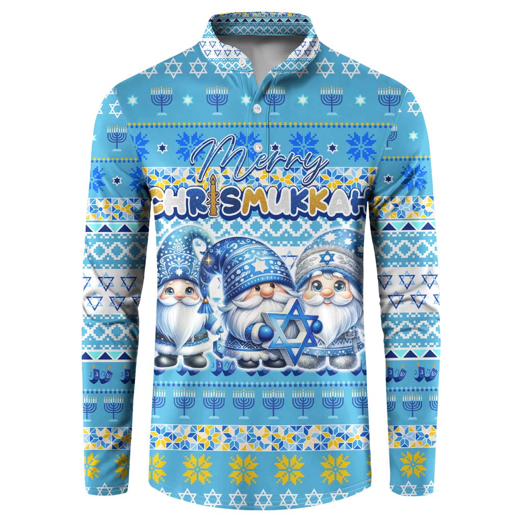 Merry Chrismukkah Button Sweatshirt Jewish Christmas Gnomes and Menorahs - Wonder Print Shop
