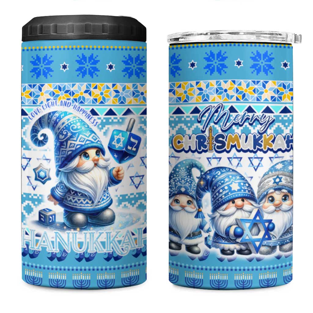 Merry Chrismukkah 4 in 1 Can Cooler Tumbler Jewish Christmas Gnomes and Menorahs - Wonder Print Shop