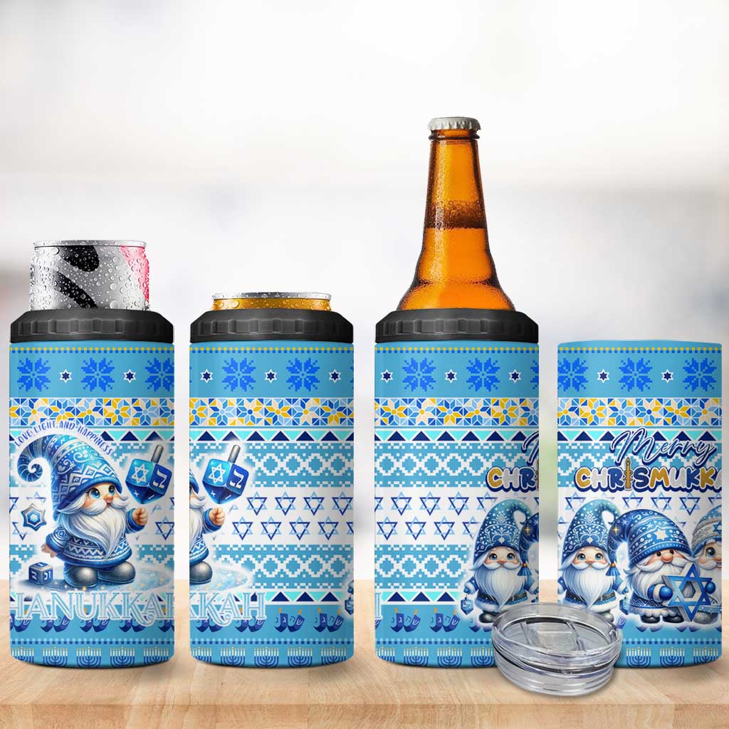 Merry Chrismukkah 4 in 1 Can Cooler Tumbler Jewish Christmas Gnomes and Menorahs - Wonder Print Shop