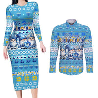 Merry Chrismukkah Couples Matching Long Sleeve Bodycon Dress and Long Sleeve Button Shirt Jewish Christmas Gnomes and Menorahs - Wonder Print Shop