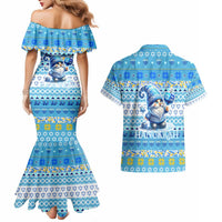 Merry Chrismukkah Couples Matching Mermaid Dress and Hawaiian Shirt Jewish Christmas Gnomes and Menorahs - Wonder Print Shop