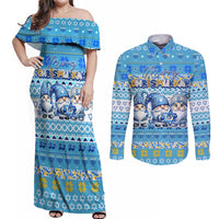 Merry Chrismukkah Couples Matching Off Shoulder Maxi Dress and Long Sleeve Button Shirt Jewish Christmas Gnomes and Menorahs - Wonder Print Shop