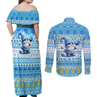 Merry Chrismukkah Couples Matching Off Shoulder Maxi Dress and Long Sleeve Button Shirt Jewish Christmas Gnomes and Menorahs - Wonder Print Shop