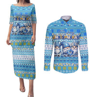 Merry Chrismukkah Couples Matching Puletasi and Long Sleeve Button Shirt Jewish Christmas Gnomes and Menorahs - Wonder Print Shop