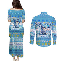 Merry Chrismukkah Couples Matching Puletasi and Long Sleeve Button Shirt Jewish Christmas Gnomes and Menorahs - Wonder Print Shop