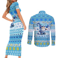 Merry Chrismukkah Couples Matching Short Sleeve Bodycon Dress and Long Sleeve Button Shirt Jewish Christmas Gnomes and Menorahs - Wonder Print Shop