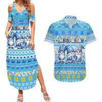 Merry Chrismukkah Couples Matching Summer Maxi Dress and Hawaiian Shirt Jewish Christmas Gnomes and Menorahs - Wonder Print Shop