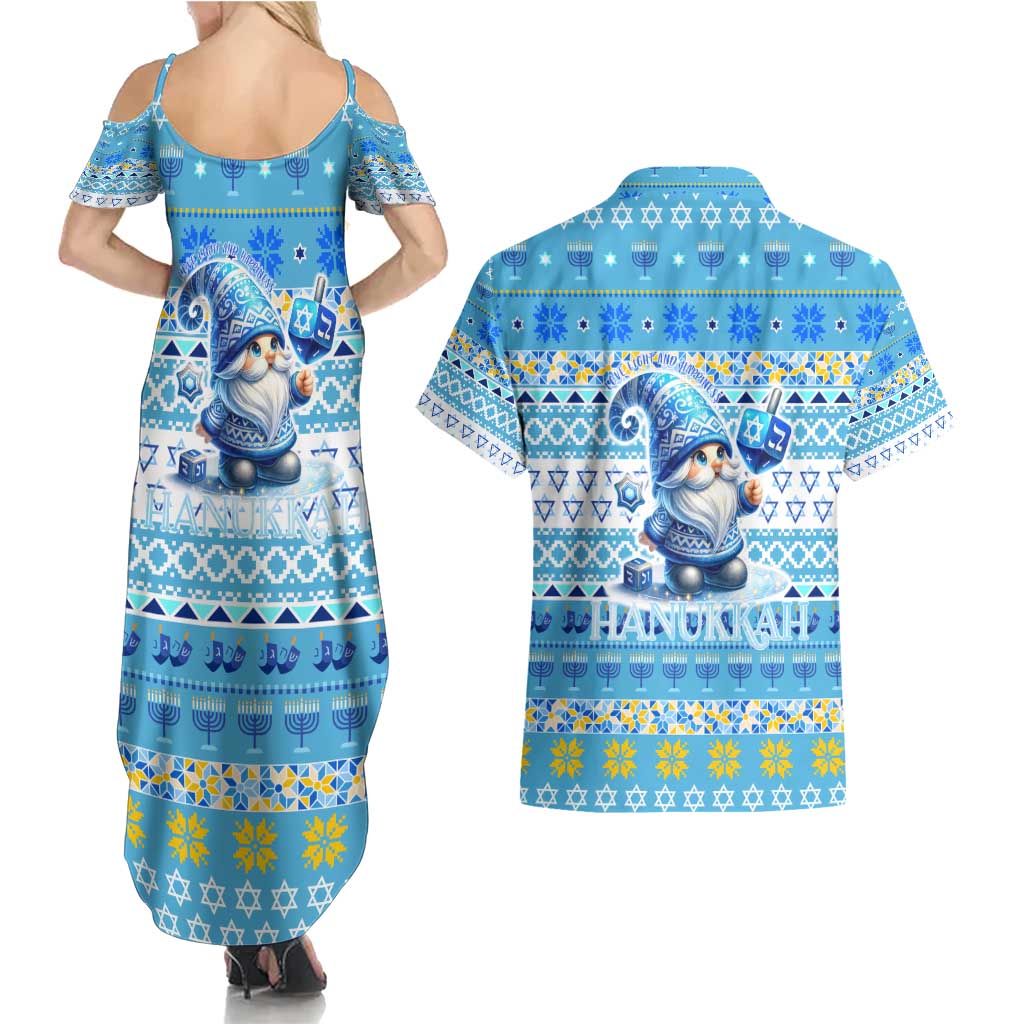 Merry Chrismukkah Couples Matching Summer Maxi Dress and Hawaiian Shirt Jewish Christmas Gnomes and Menorahs - Wonder Print Shop