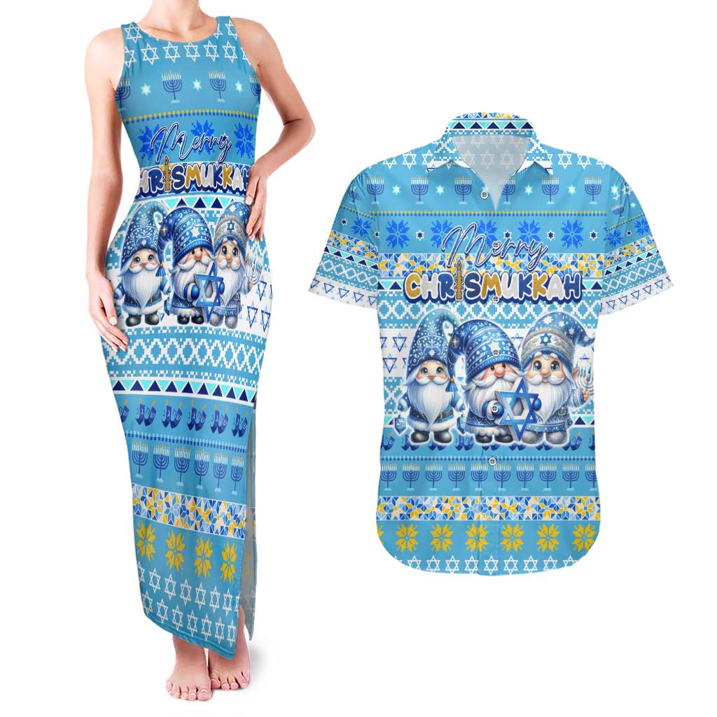 Merry Chrismukkah Couples Matching Tank Maxi Dress and Hawaiian Shirt Jewish Christmas Gnomes and Menorahs - Wonder Print Shop