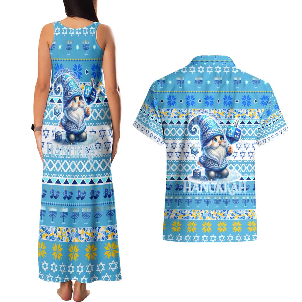 Merry Chrismukkah Couples Matching Tank Maxi Dress and Hawaiian Shirt Jewish Christmas Gnomes and Menorahs - Wonder Print Shop