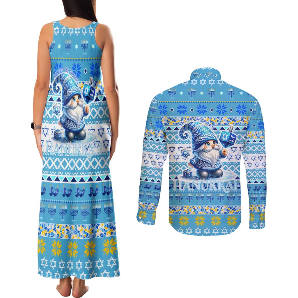 Merry Chrismukkah Couples Matching Tank Maxi Dress and Long Sleeve Button Shirt Jewish Christmas Gnomes and Menorahs - Wonder Print Shop