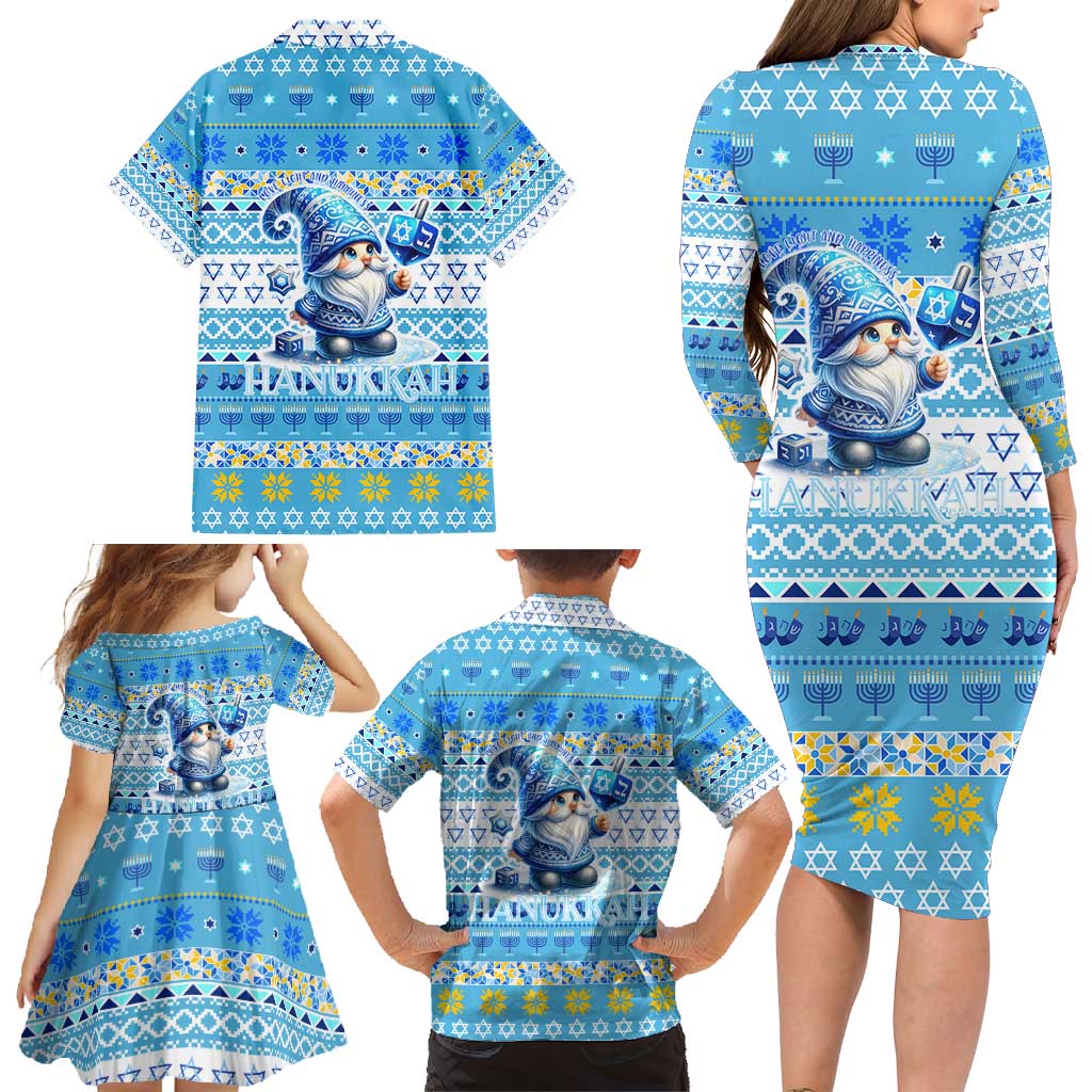 Merry Chrismukkah Family Matching Long Sleeve Bodycon Dress and Hawaiian Shirt Jewish Christmas Gnomes and Menorahs - Wonder Print Shop