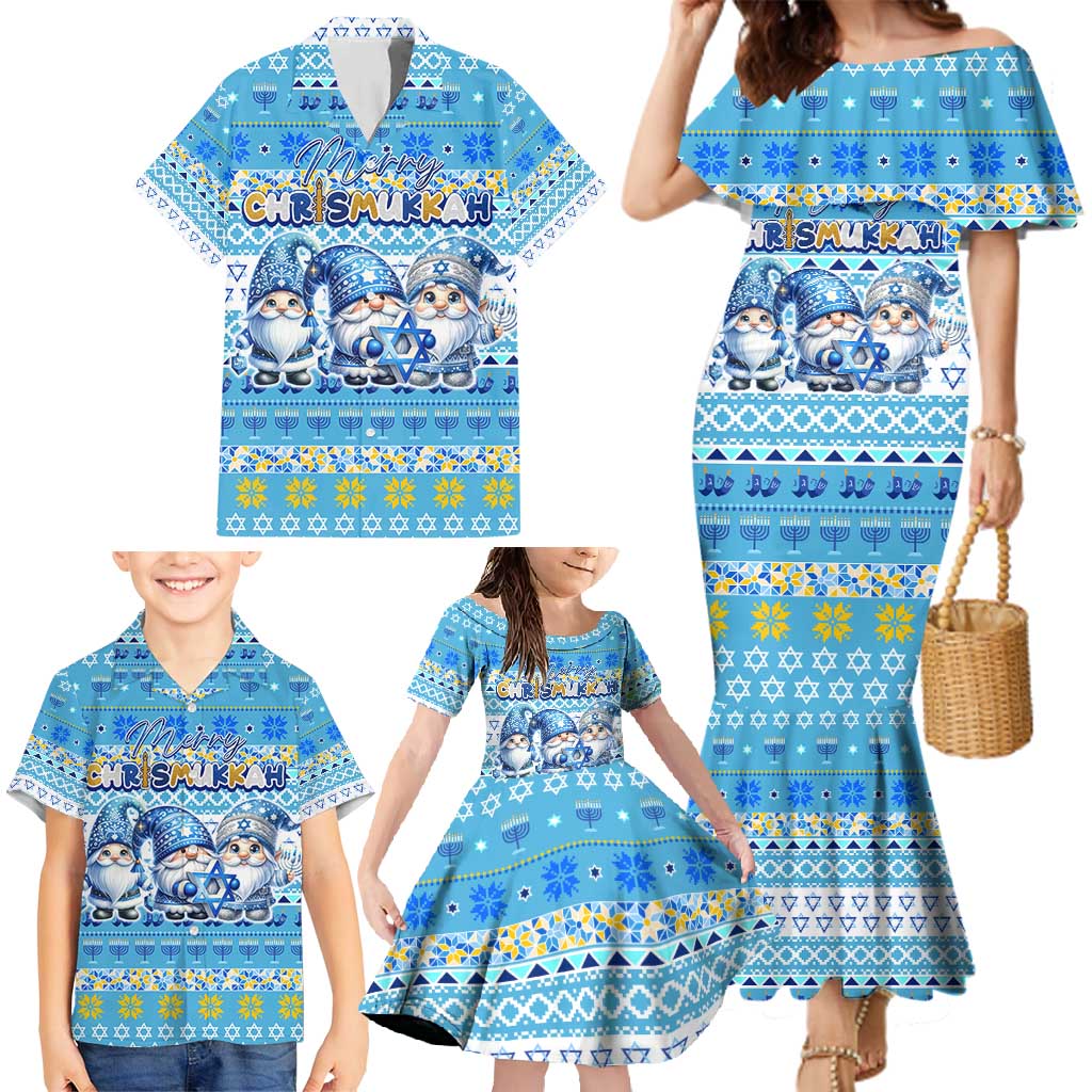 Merry Chrismukkah Family Matching Mermaid Dress and Hawaiian Shirt Jewish Christmas Gnomes and Menorahs - Wonder Print Shop