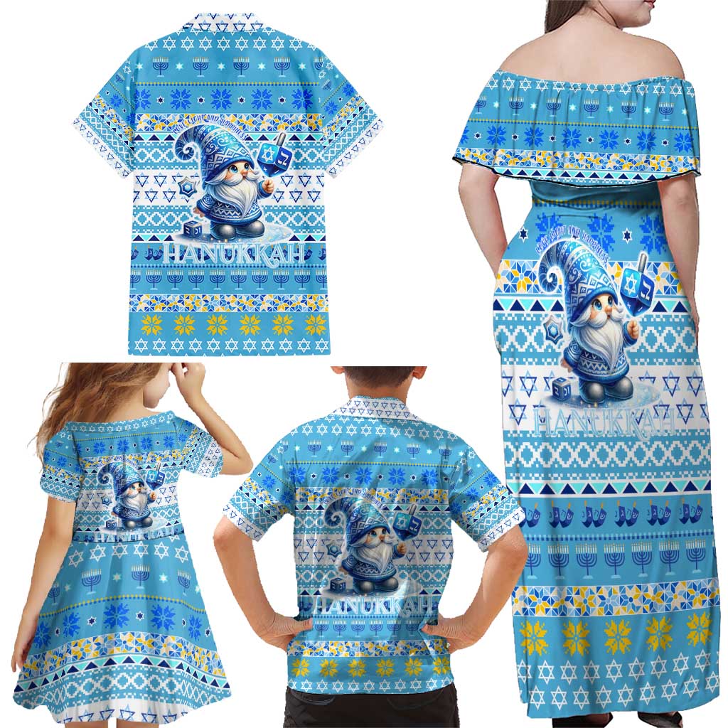 Merry Chrismukkah Family Matching Off Shoulder Maxi Dress and Hawaiian Shirt Jewish Christmas Gnomes and Menorahs - Wonder Print Shop