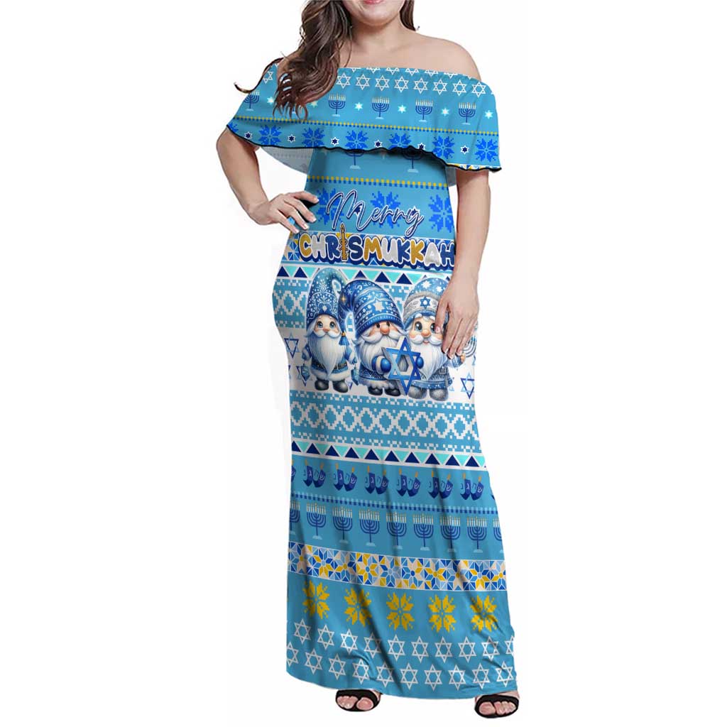 Merry Chrismukkah Family Matching Off Shoulder Maxi Dress and Hawaiian Shirt Jewish Christmas Gnomes and Menorahs - Wonder Print Shop