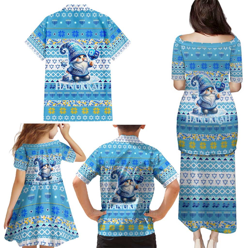 Merry Chrismukkah Family Matching Puletasi and Hawaiian Shirt Jewish Christmas Gnomes and Menorahs - Wonder Print Shop