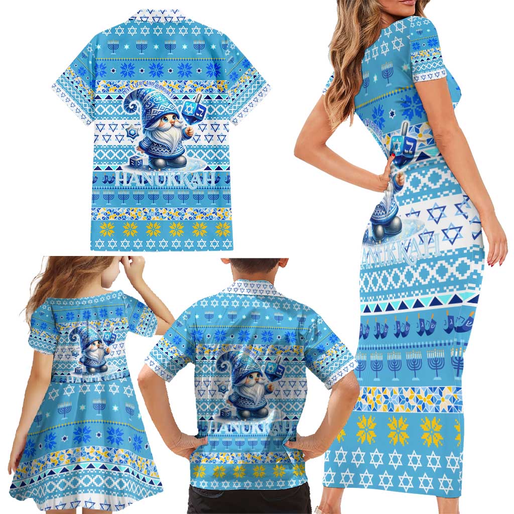 Merry Chrismukkah Family Matching Short Sleeve Bodycon Dress and Hawaiian Shirt Jewish Christmas Gnomes and Menorahs - Wonder Print Shop