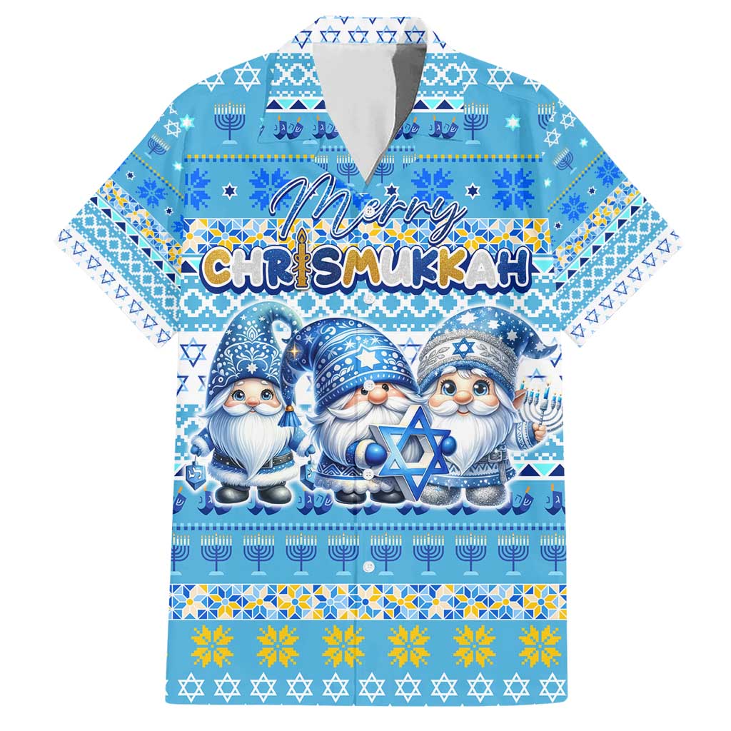 Merry Chrismukkah Family Matching Short Sleeve Bodycon Dress and Hawaiian Shirt Jewish Christmas Gnomes and Menorahs - Wonder Print Shop