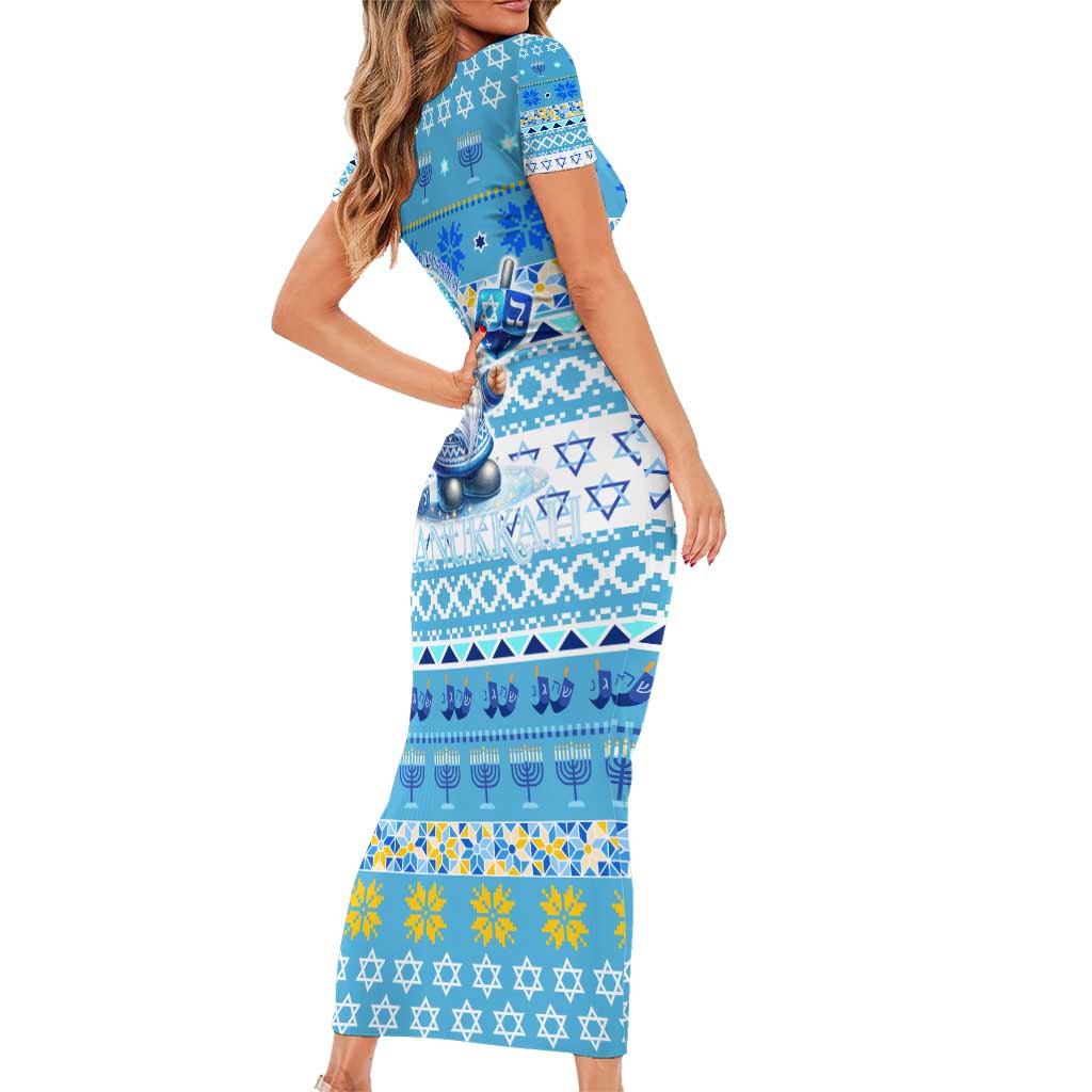 Merry Chrismukkah Family Matching Short Sleeve Bodycon Dress and Hawaiian Shirt Jewish Christmas Gnomes and Menorahs - Wonder Print Shop