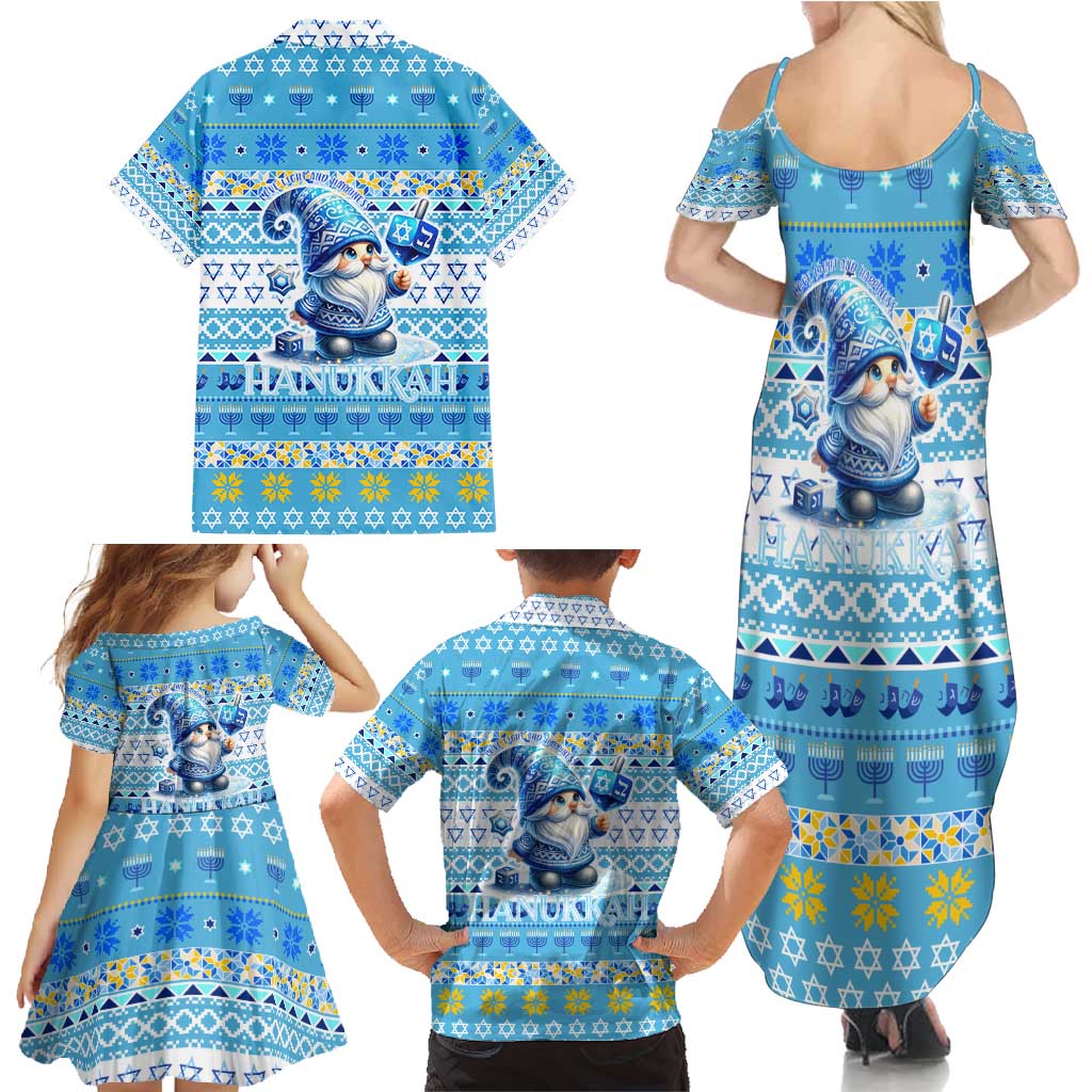 Merry Chrismukkah Family Matching Summer Maxi Dress and Hawaiian Shirt Jewish Christmas Gnomes and Menorahs - Wonder Print Shop