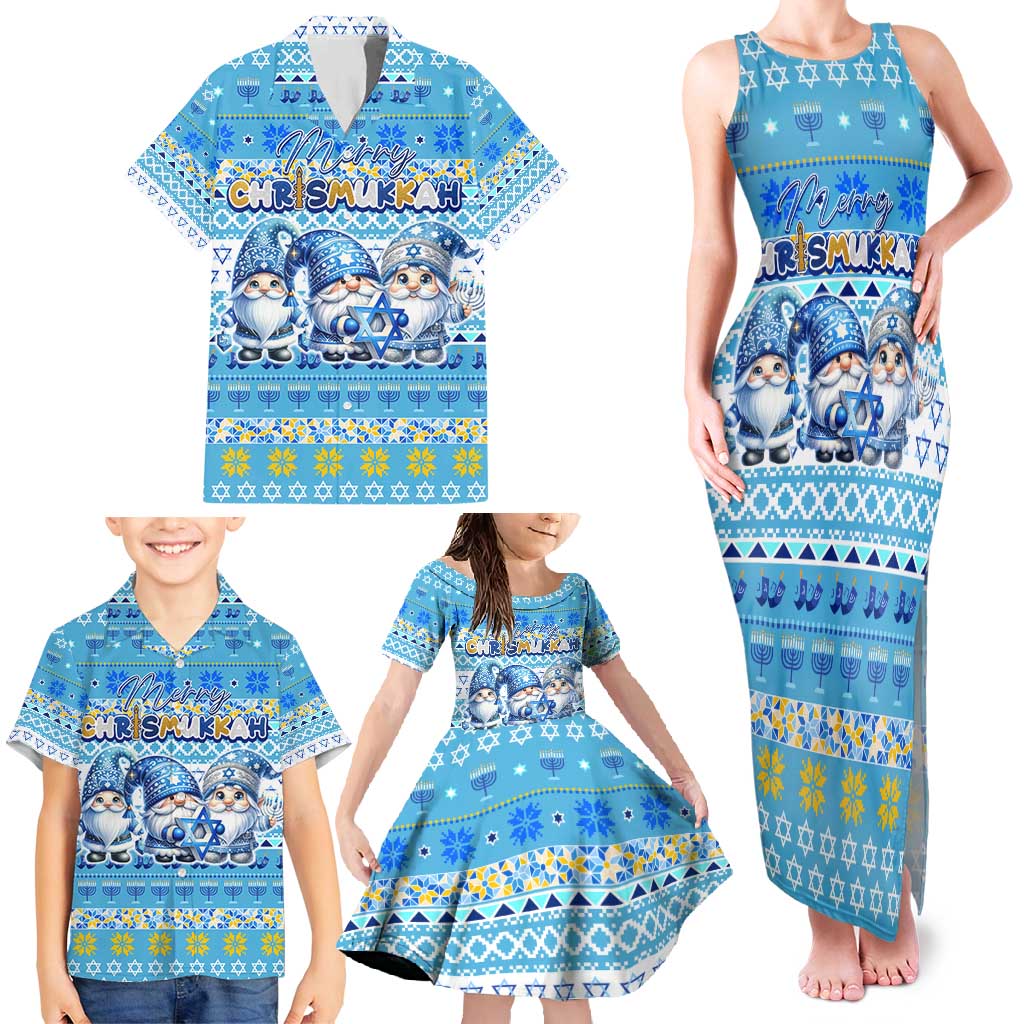 Merry Chrismukkah Family Matching Tank Maxi Dress and Hawaiian Shirt Jewish Christmas Gnomes and Menorahs - Wonder Print Shop