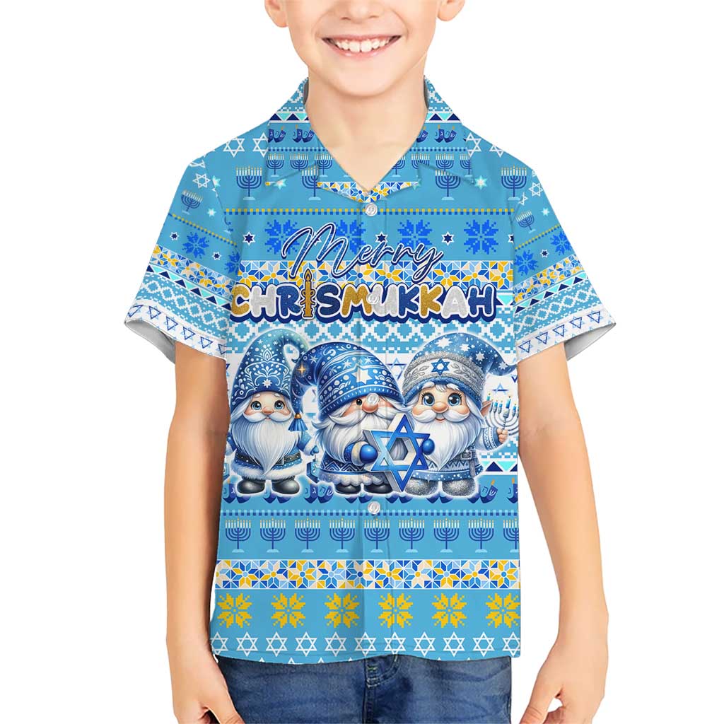 Merry Chrismukkah Kid Hawaiian Shirt Jewish Christmas Gnomes and Menorahs - Wonder Print Shop