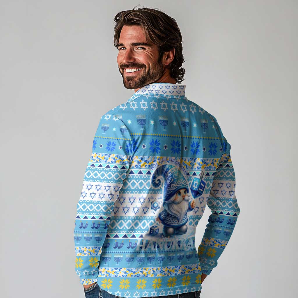 Merry Chrismukkah Long Sleeve Polo Shirt Jewish Christmas Gnomes and Menorahs - Wonder Print Shop
