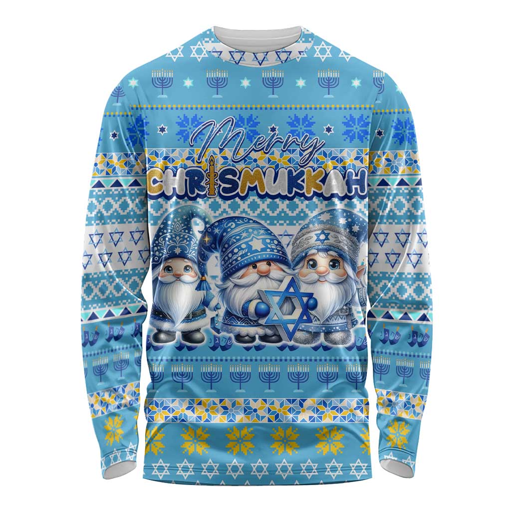 Merry Chrismukkah Long Sleeve Shirt Jewish Christmas Gnomes and Menorahs - Wonder Print Shop