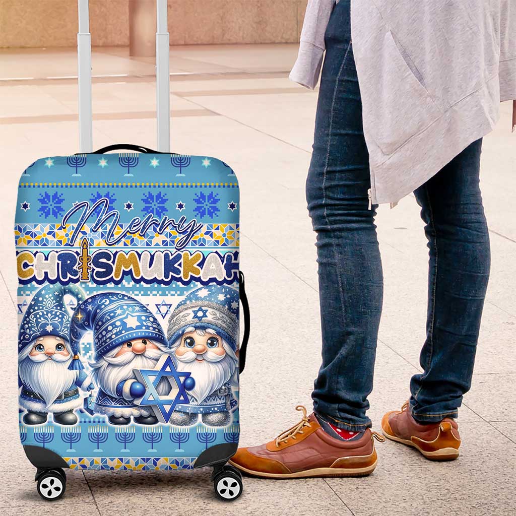 Merry Chrismukkah Luggage Cover Jewish Christmas Gnomes and Menorahs - Wonder Print Shop