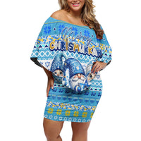 Merry Chrismukkah Off Shoulder Short Dress Jewish Christmas Gnomes and Menorahs - Wonder Print Shop