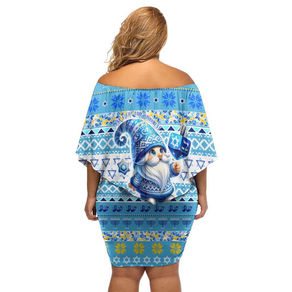 Merry Chrismukkah Off Shoulder Short Dress Jewish Christmas Gnomes and Menorahs - Wonder Print Shop