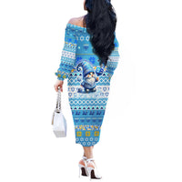 Merry Chrismukkah Off The Shoulder Long Sleeve Dress Jewish Christmas Gnomes and Menorahs - Wonder Print Shop