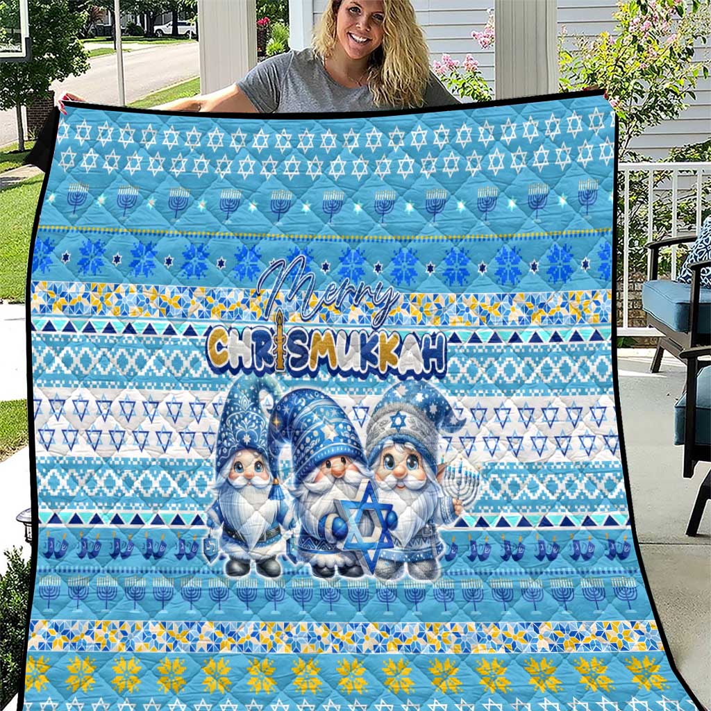 Merry Chrismukkah Quilt Jewish Christmas Gnomes and Menorahs - Wonder Print Shop