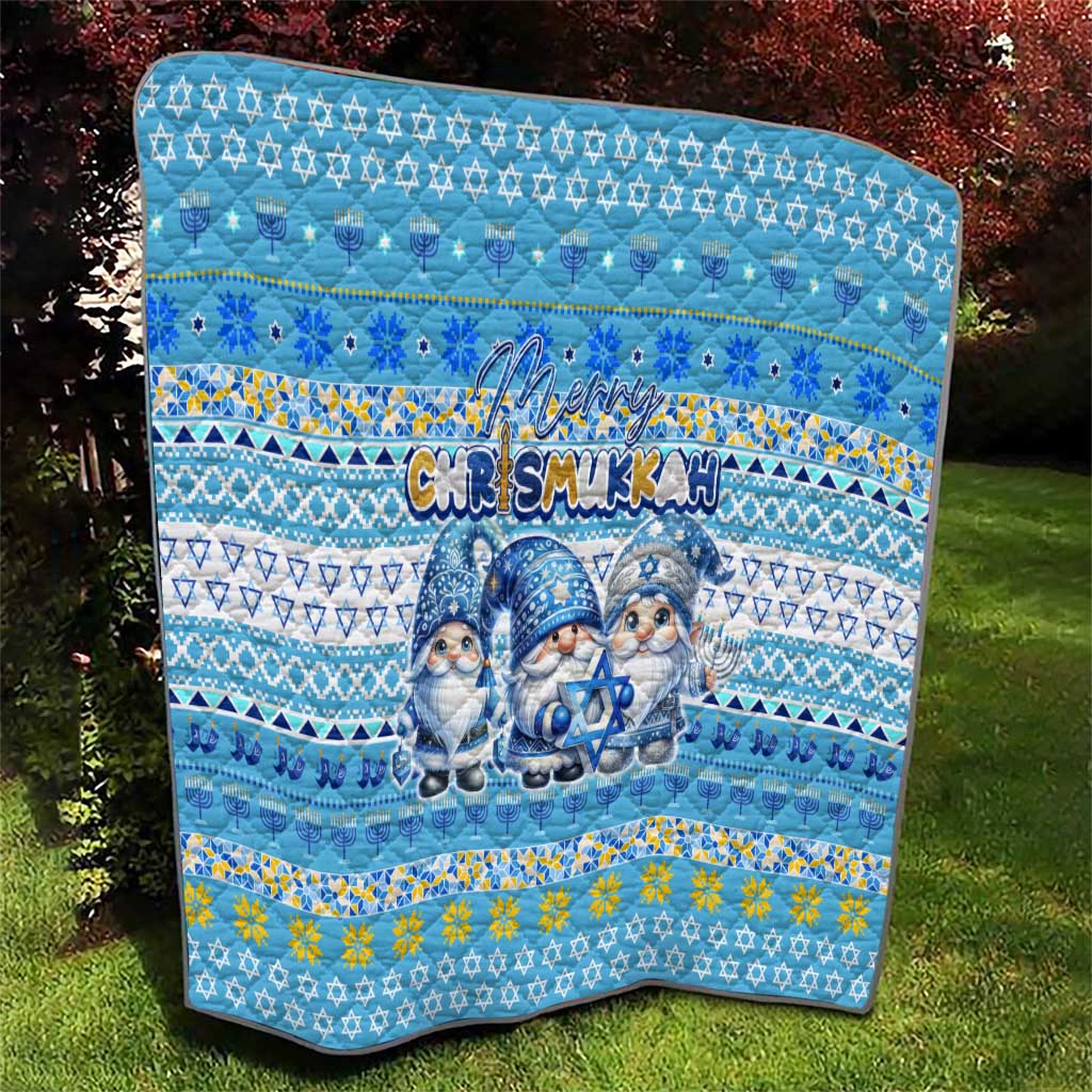 Merry Chrismukkah Quilt Jewish Christmas Gnomes and Menorahs - Wonder Print Shop
