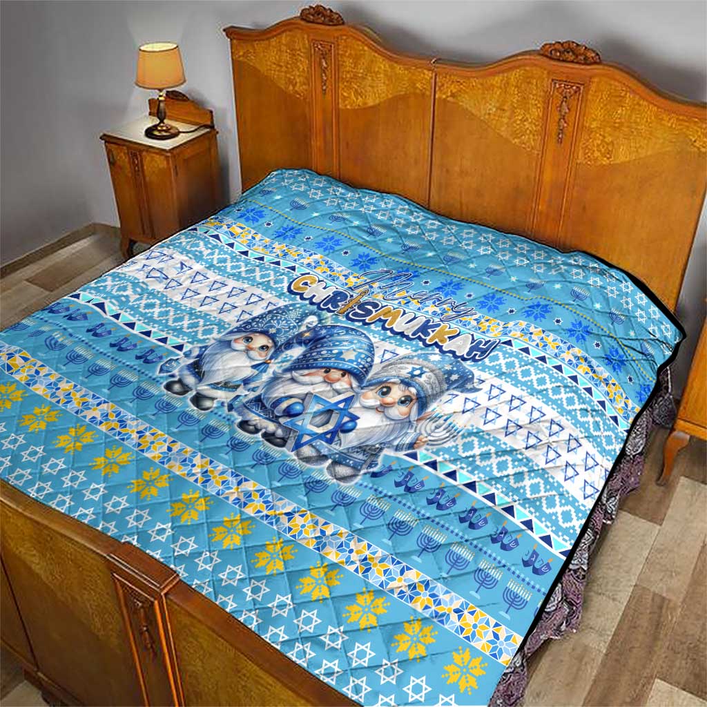 Merry Chrismukkah Quilt Jewish Christmas Gnomes and Menorahs - Wonder Print Shop