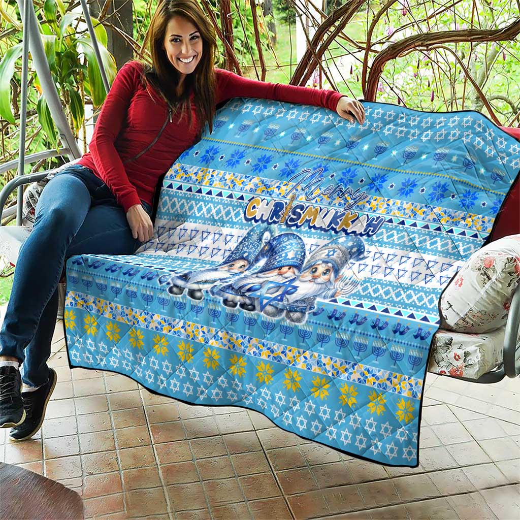 Merry Chrismukkah Quilt Jewish Christmas Gnomes and Menorahs - Wonder Print Shop