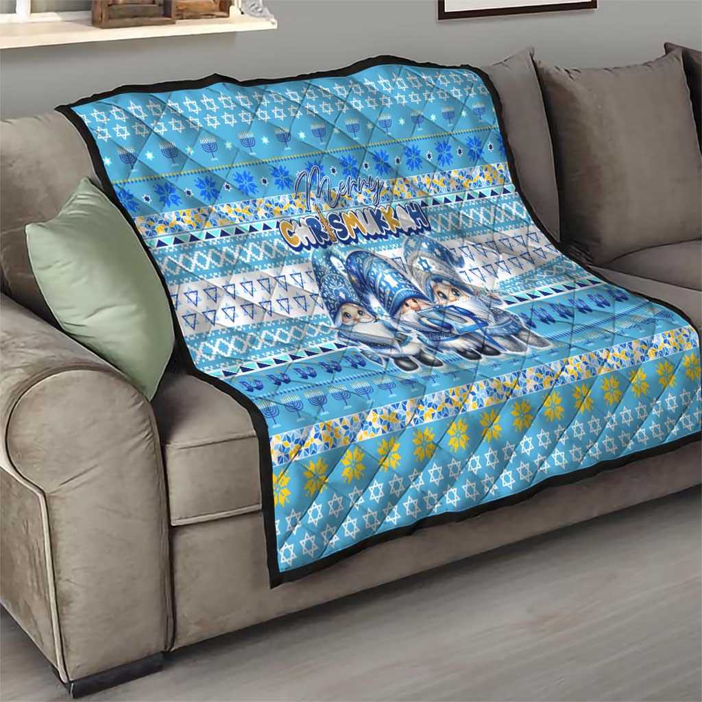 Merry Chrismukkah Quilt Jewish Christmas Gnomes and Menorahs - Wonder Print Shop